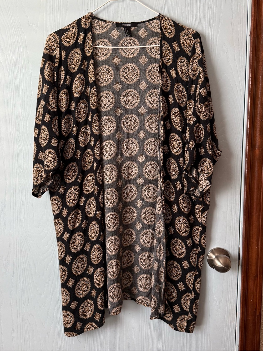 Forever 21 Black and Cream Medallion Print Top